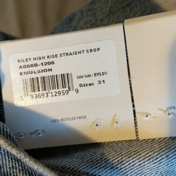 Agolde Riley High Rise Waisted Crop Cropped Organic Denim Jeans Emulsion - Picture 16 of 16